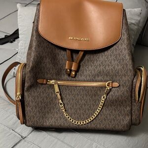 Michael Kors Tan and Gold Backpack